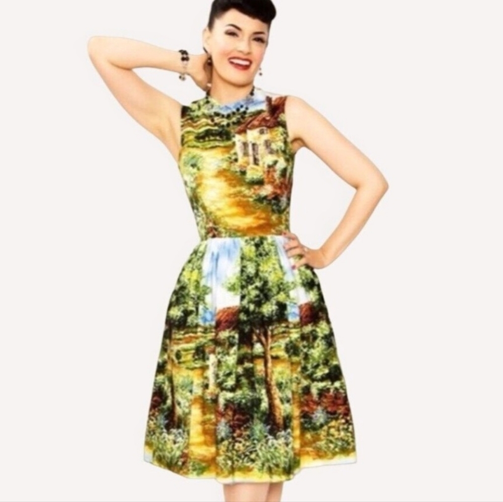Vintage Bernie Dexter Cottage Country Print Dress Women's Size Medium